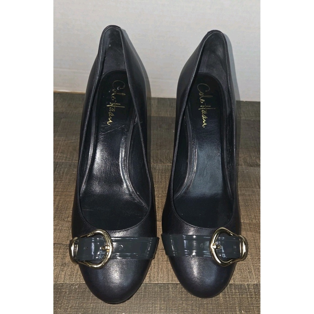 Cole Haan Air Black Leather Buckle Pumps Heels Comfortable Work Shoes 8.5B